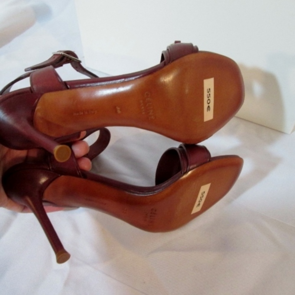 NEW CELINE PARIS ITALY BORDEAUX LEATHER Sandal 90 - Picture 7 of 8